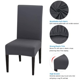 INMOZATA Dining Chair Covers Stretch Chair Slipcovers Protector Chair Covers for Dining Room Home Restaurant Party Wedding Ceremony Banquet Seat Cover, Removable &Washable (Grey, Set of 6)
