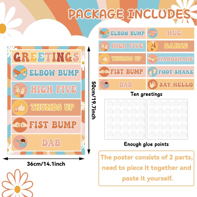 QOUBAI Groovy Classroom Greetings Poster Decor, Classroom Rules Greeting Choice