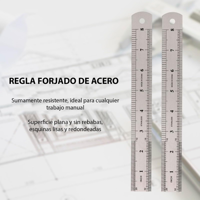 Regla de Metal Acero Inoxidable Graduada 12 Pulgadas 30 Centimetros