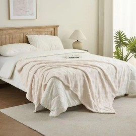 3 Layer Jacquard Throw Blanket - 50x70 Inch Soft Fleece with Wave Pattern, Beige Plush Cozy Blanket for Sofa, Couch, Bed & Chair, All Season Decorative Blanket for Living Room & Bedroom