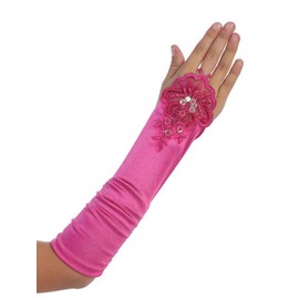 Satin Ruched Fingerless Gloves (Fuchsia, 4-7)