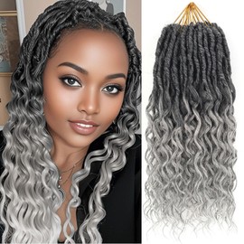 New Grey Goddess Locs Crochet Hair for Black Women 8 Packs 14 Inch Deep Faux Locs With Loose Wavy Curly Ends Short Prelooped Synthetic Salt and Pepper Crochet Braids,Lightweight Hair(14",T1B/Grey#)
