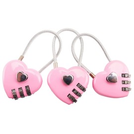 Simple polymer 3 Pcs Pink Heart Padlock Small Metal Heart Shaped Padlock Mini Code Lock, Wire Rope 3-Digit Code Combination Padlock for Jewelry Storage Box Diary Book,Pink