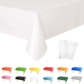 POPOYU 2Pcs White Table Cloth Table Covers,137x274cm Christmas Party Dining Tablecovers Plastic Tablecloths for Union Jack Royal Street Party,Wedding,Valentine's Day,Xmas,Birthday Picnic Decoration