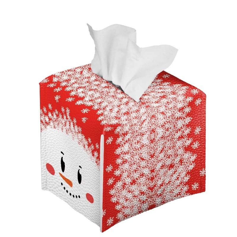 Pzuqiu Christmas Cute Snowman Tissue Box Cover,Square Facial Tissue Holder