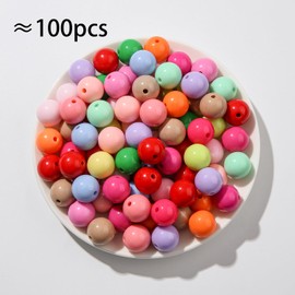 CYEENUT 16mm Acrylic Beads 100pcs Candy Color Round Beads Faceted Bead DIY Beading Hairband Bracelets for Pen Bag Chain Jewelry Making (Color-1)