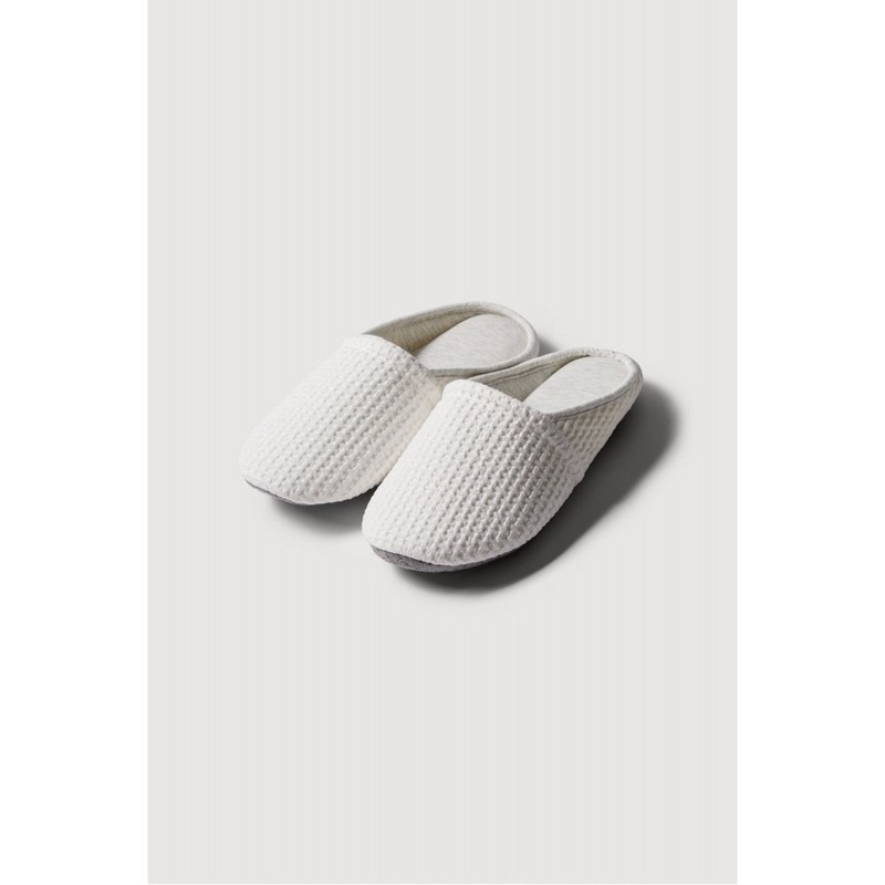 JAJU [JAJU] Waffle Cotton Washable Living Slippers (Women's)_White