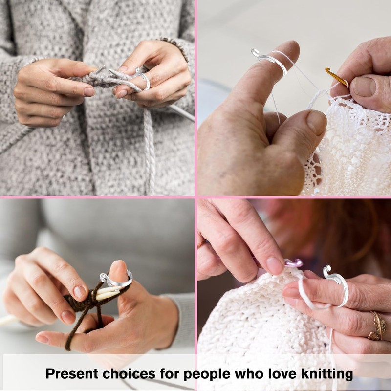 Juszok Adjustable Crochet Ring for Finger,Braided Knitting Ring with Plastic