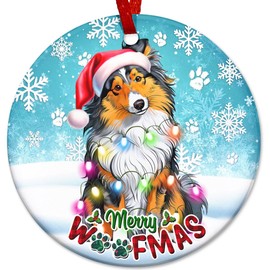 Sportyzen Cute Sheltie Dog Ceramic Ornament - Santa Hat Christmas Decoration, for Dog Lovers, Family, Friends