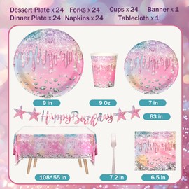 Iridescent Diamond Birthday Party Decorations, Disposable Plates, Napkin, Fork, Cup, Tablecloth, Banner for Iridescent Diamond Party Supplies Serves 24