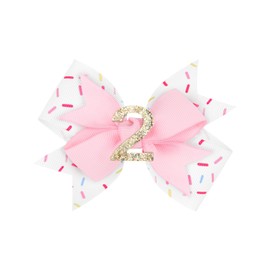 YanJie Baby Girl Birthday Hair Bow for 2 Years Old Toddlers Sprinkle Glitter Birthday Infants Hair Clips Hair Accessories with Pink Frosting Bows
