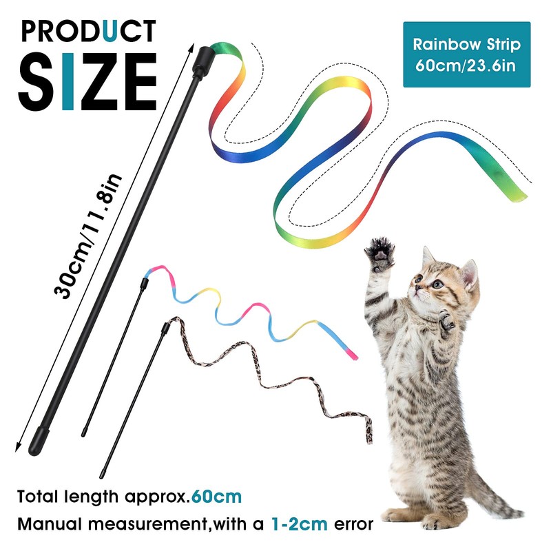 Cobee 3 Packs Cat Wand Toy Set, 30cm Cat Interactive