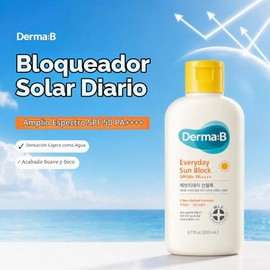 Derma B Everyday Sun Block Protector Solar De Gran Tamaño Spf50+ Pa++++ 6.71 Fl Oz, 200Ml Crema Hidratante Spf Ligera De Rápida Absorción, Cuerpo Faci