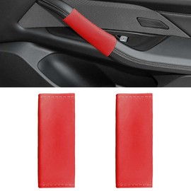 LHDOS 2PCS Car Grab Handle Cover, Anti-Scratch Auto Inner Front Rear Door Pull Handle Cover, PU Leather Door Grip Gloves Protector Auto Interior Decoration Accessories for Car, Truck, SUV (Red)