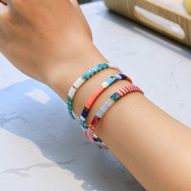 C·QUAN CHI Tila Bead Bracelet Women Strand Bracelet Flat Bead Bracelet Handmade Stack Friendship Bracelet 03B