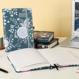 Academic Diary 2025–2026 A5 Week to View Dated Weekly Planner with Pen – 1 Week on 2 Pages (Aug 2025–Jul 2026)– Dark Slate Gray, Colorful Monthly Tabs, Elastic Pen Holder, Inner Pocket