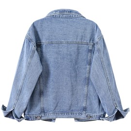 loveimgs Women's Classic Collared Button Down Distressed Oversize Boyfriend Unlined Denim Trucker Shacket Jacket (Blue, Large)