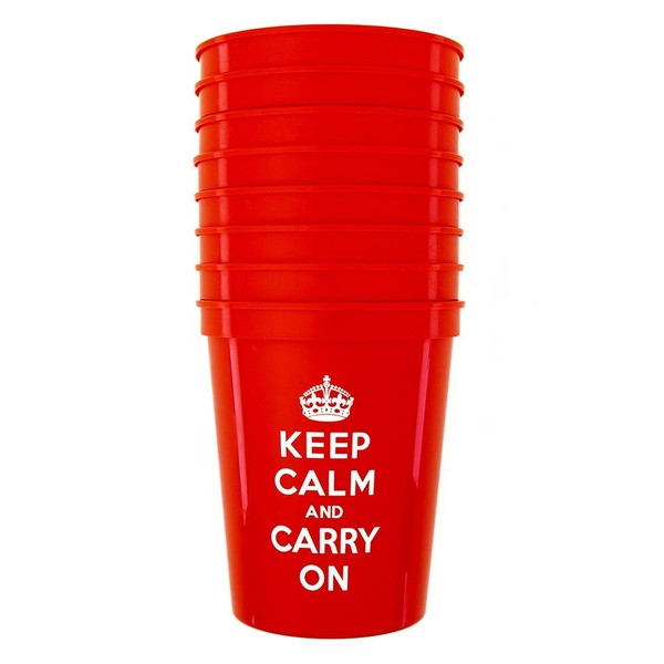 Decorative Things Red Plastic Cups Disposable Cups Party Cups Red Cups Plastic Keep Calm and Carry On Tumblers Pk 8 Reusable Plastic Drinking Glasses