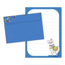 "Alma the Lama" Notepad DIN A5 (Lined 50 Sheets) Including 20 Matching Envelopes / Writing Paper Set for Children with Lines and Cute Motif