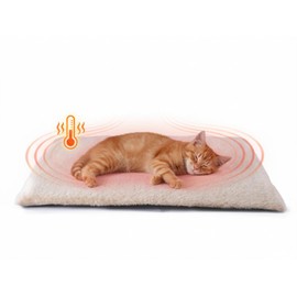 FunFurry Self Warming Cat Bed, Heating Cat Pad, Extra Soft Flannel Surface, Removable ＆ Washable, Thick Thermal Mat with Non-Slip Bottom (Ivory, 24" X 18")