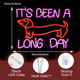 LIUOZHTEA Dimmable Dog Neon Sign Pink It’s Been A Long Day Neon Light for Wall Decor Red Cute Dachshund LED Light Up Sign with USB for Bedroom Pet Shop Dog Theme Party Decor Gift for Dog Lovers (16.5*12.6In）