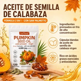 Gwynne 4000mg Cápsulas De Aceite De Semilla De Calabaza,Cold Pressed,Pure Virgin Oil,Apoyar la salud del cabello,el sistema urinario y la próstata,ric