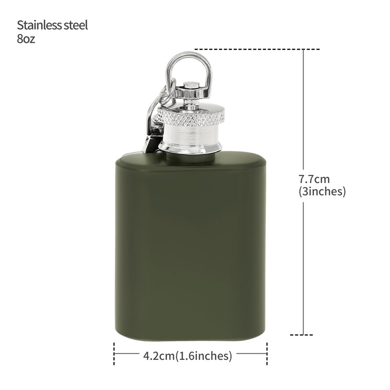 Mini Hip Flask Keyring • Black Silver Green • Stainless