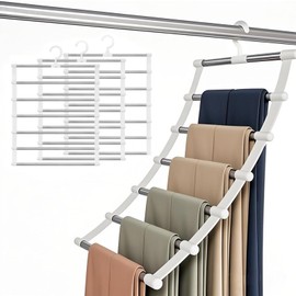 Wusboo Pack of 3 Trouser Hangers, Space-saving, 6-Layer Foldable Metal Trouser Stand, Can Be Used as a Tie Holder, Belt Organiser, Towel Hanger, Practical Tools for Wardrobe Organisation