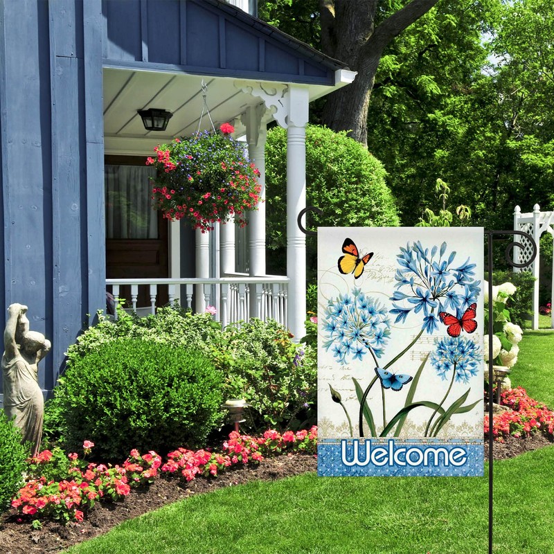 Morigins Floral Butterfly Double Sided Welcome Spring Garden Flag 12.5x18