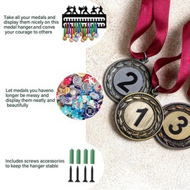 SUPERDANT Karate Medal Hangers Karate Moves Medal Holder Upgrade 30 Hooks Award Medals Display Award Iron Shelf Organizer Wall Mounted Race Medals Hanger Gifts for Athletes Kids 15.75x7.9in