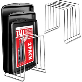 Stock Your Home Black (8 Pack) Extra Tall Steel Baking Pan Organizer Rack for Cabinet Storage or Kitchen Counter, Cookie Baking Sheet Organizer with Dividers, Muffin Tin and Cutting Board Holder