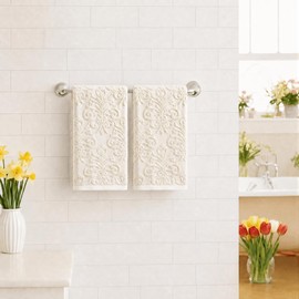 Artoid Mode 2PCS Beige 3D Vintage Floral Hand Towels for Bathroom 35x75 cm