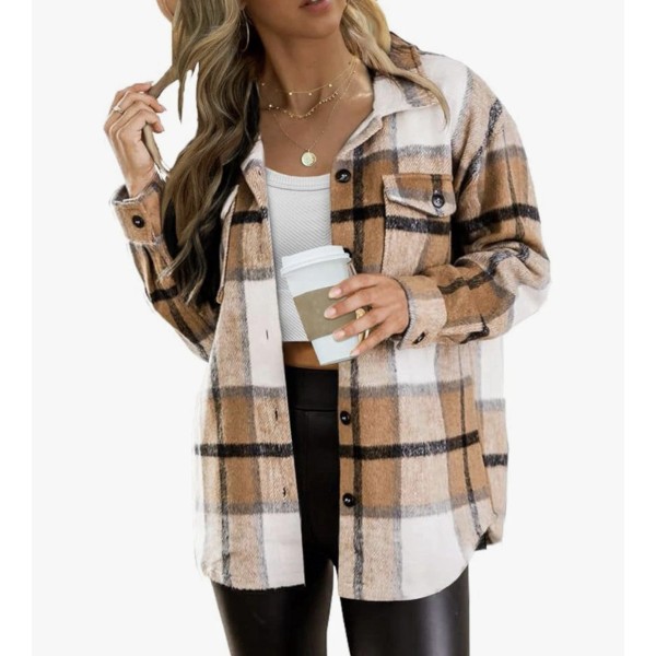Unbranded Womens Fall Outfits Fashion Shackets Flannel Button Down Long