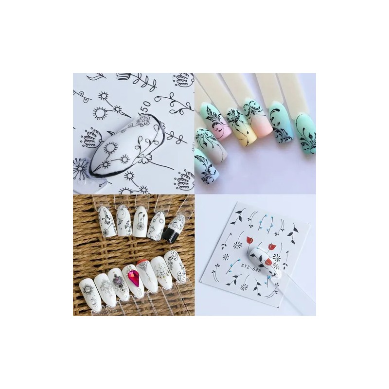 Stiker Uñas 40 Uds Mariposas, Geometría, Plumas, Plantas Etc
