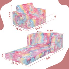 MOEYURO Toddler Couch - Kids Sofa - 2-in-1 Sherpa Kids Couch - Glow in The Dark Kids Fold Out Couch - with Cute Pattern Design - Gifts for Kids - Kids Play Sofa for Girls and Boys