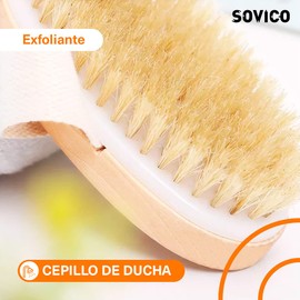 SOVICO - Cepillo Natural de Madera con Cerdas Naturales - Ideal para el Cuidado Corporal y Facial - Cepillo con Cerdas Suaves y Amigables con tu Piel - Perfecto para Exfoliar y Limpiar todo tipo de Piel - Limpieza de Superificies de Todo Tipo con un Cepi