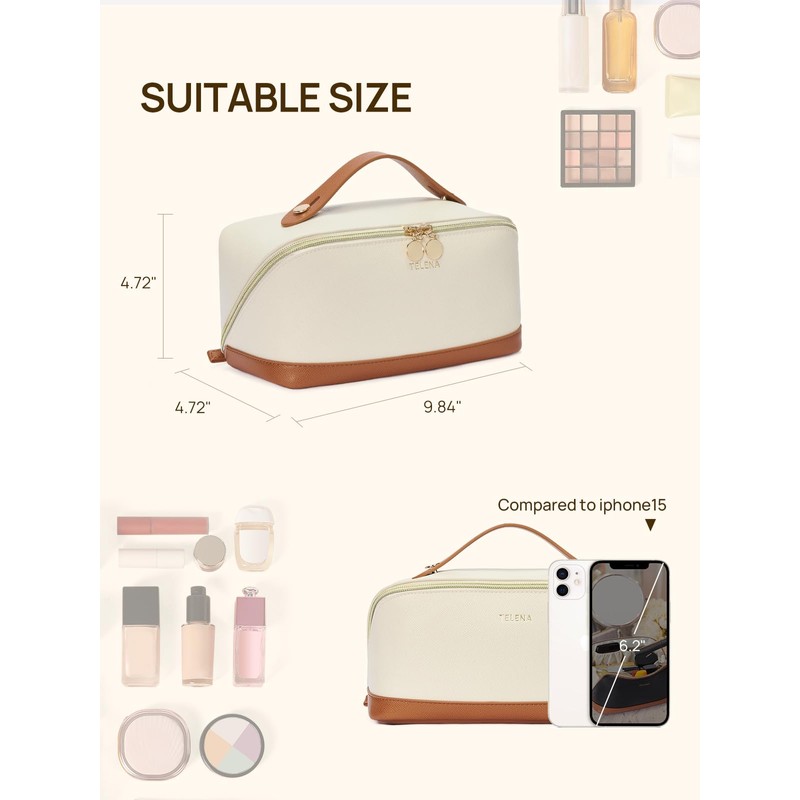 Telena Leather Make Up Bag Portable Travel Makeup Bag Waterproof