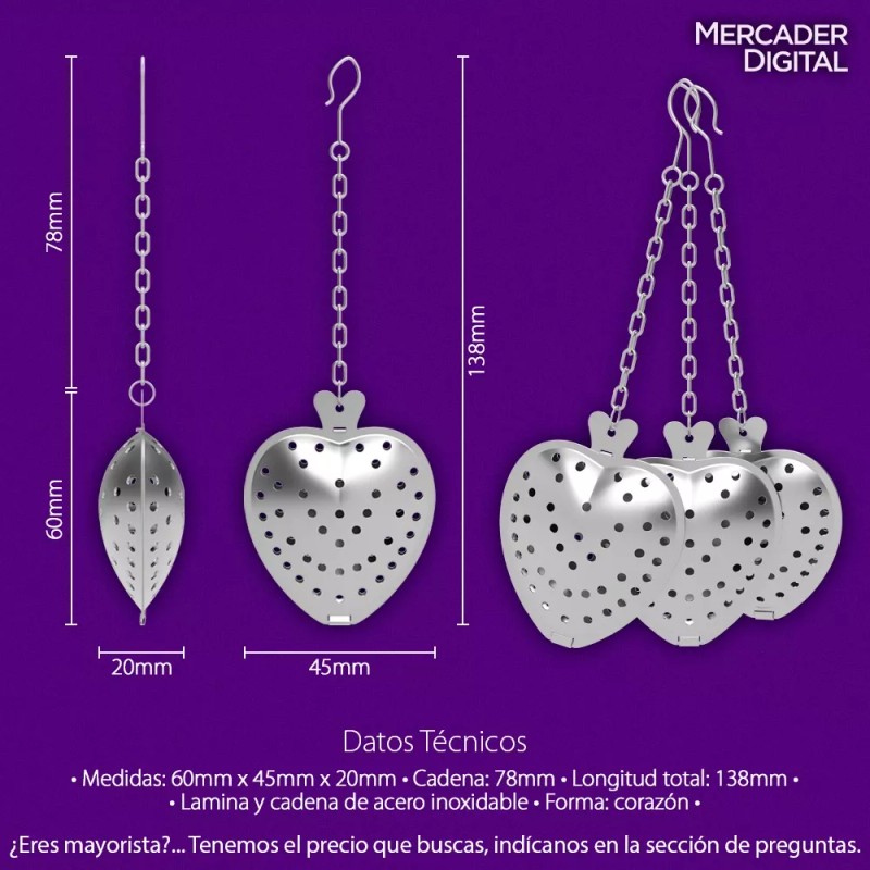 Mercader Digital 10 Pzs Infusor Té Corazón Acero Inoxidable Filtro
