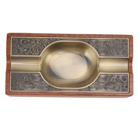 Cigar Ashtray Light Luxury Vintage Portable Solid Wood Metal Cigar Ashtray Decoration for Patio Home Bronze