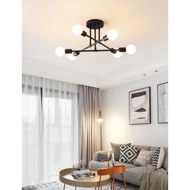 Dellemade Modern Sputnik Chandelier, 6-Light Ceiling Light for Bedroom,Dining Room,Kitchen,Office (Black)