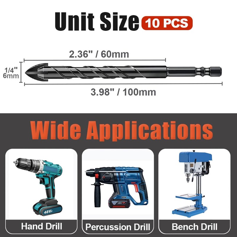 AVERZELLA 10-Piece Carbide Drill Bits Set for Ceramic, Concrete, Tile,