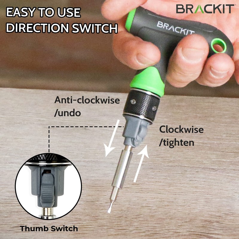 Brackit Dual Drive Ratchet T Handle Screwdriver and Bit Set