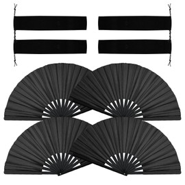 4Pcs Clacking Fans Hand Fan Bamboo Ribs Foldable for Line Dancing, Chinese Style Rave Folding Retro Style Crafts Charming Large Black for Party Performance Dance Women