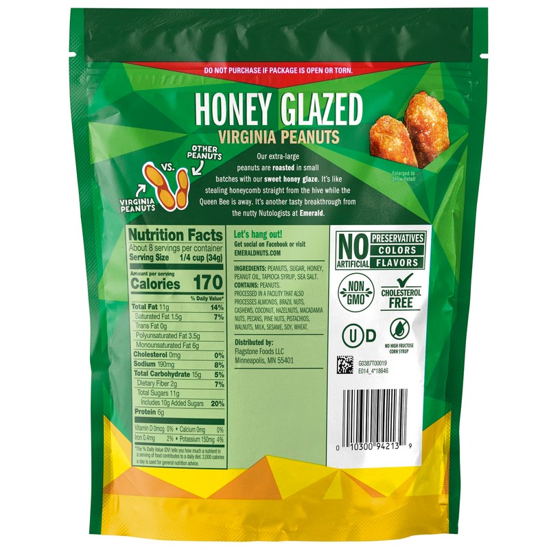 Emerald Honey Roasted Virginia Peanuts, 10 Oz (Pack of 3)