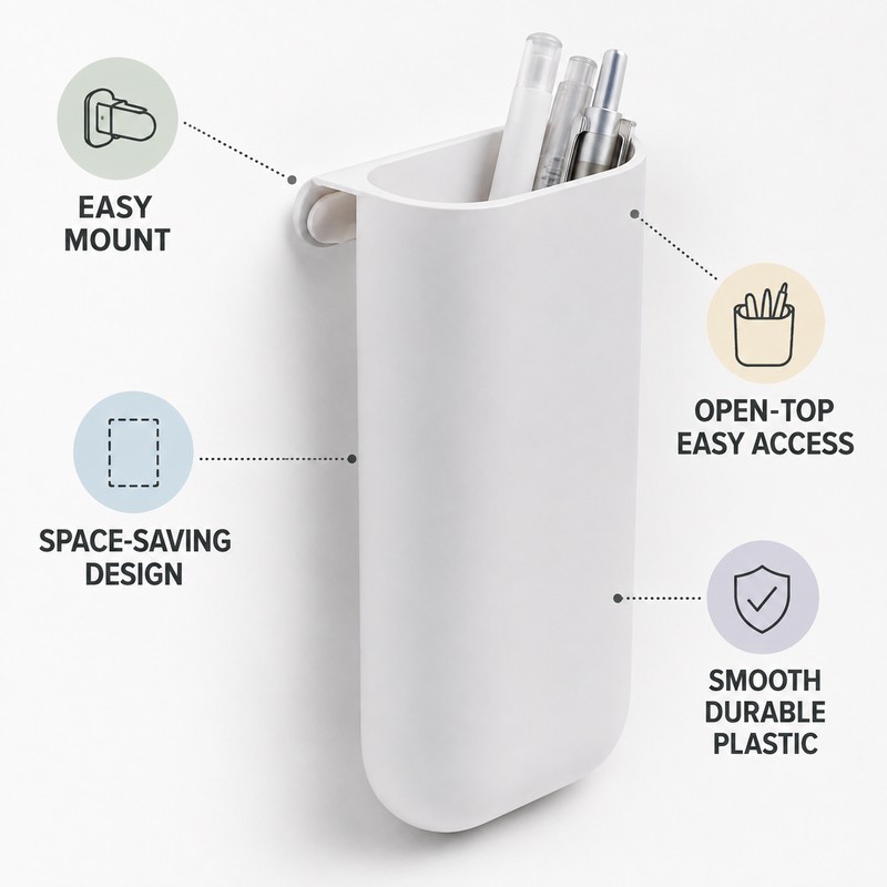 Monitor Pen Holder for Desk Organization - Self-Adhesive Plastic Stationery
