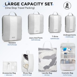 8 Set Compression Packing Cubes for Travel Essentials,Compressible Expandable Packing Cubes for Suitcase,OlarHike Luggage Organizer Bags for Travel,Handy Helper for Organizing Clothes(White)
