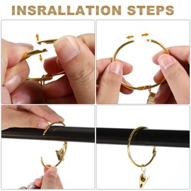 24 Pack 2 Inches Curtain Rings with Clips, Openable Drapery Metal Clip,Shower Curtain Clips with Rings, Iron Drapes Hangers Decorative for Windows Rods Rustproof (Gold)