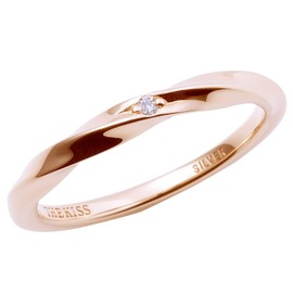 The Kiss SR1553DM-1546DM Set of 2 Silver Pairing Diamond Simple Wave Twisting Couples Matching Anniversary Birthday Wedding Band Wrapping Box Included, Silver Pink Gold Coated Silver, Diamond