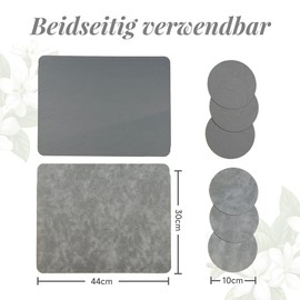 NORDICANA Washable Place Mats Wipe Clean Place Mats and Coasters, Set of 6, Leather, Reversible Place Mats, for Home, Kitchen, Restaurant and Hotel, 43 x 30 cm, Grey, Dark Grey
