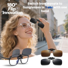 2pcs Clip on Sunglasses, Classic Polarized Flip up Sunglasses for Men Women Anti Glare UV400 Protection Clear Vision Fashion Framed Design for Driving Outdoor